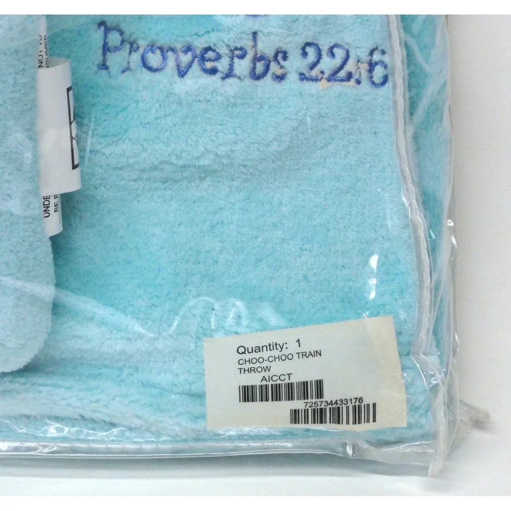 Baby Blanket Throw Bible Verse Train Up A Child Blue Fleece 40 x 30